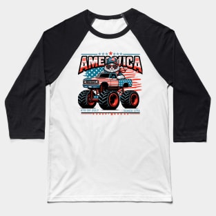 AMEOWICA cat drives a monster truck 4th of July independence Baseball T-Shirt